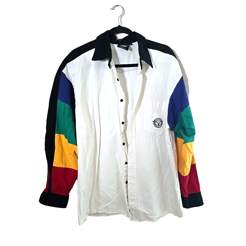 VTG Asphalt Cowboy White Colorblock Cowboy Western Button Down‎ Shirt Men's XL
